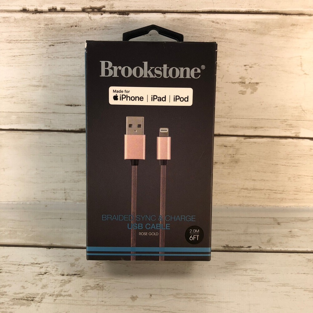 Brookstone 6ft Braided Lightning to USB Cable Rose Gold MFi Cert. iPhone iPad